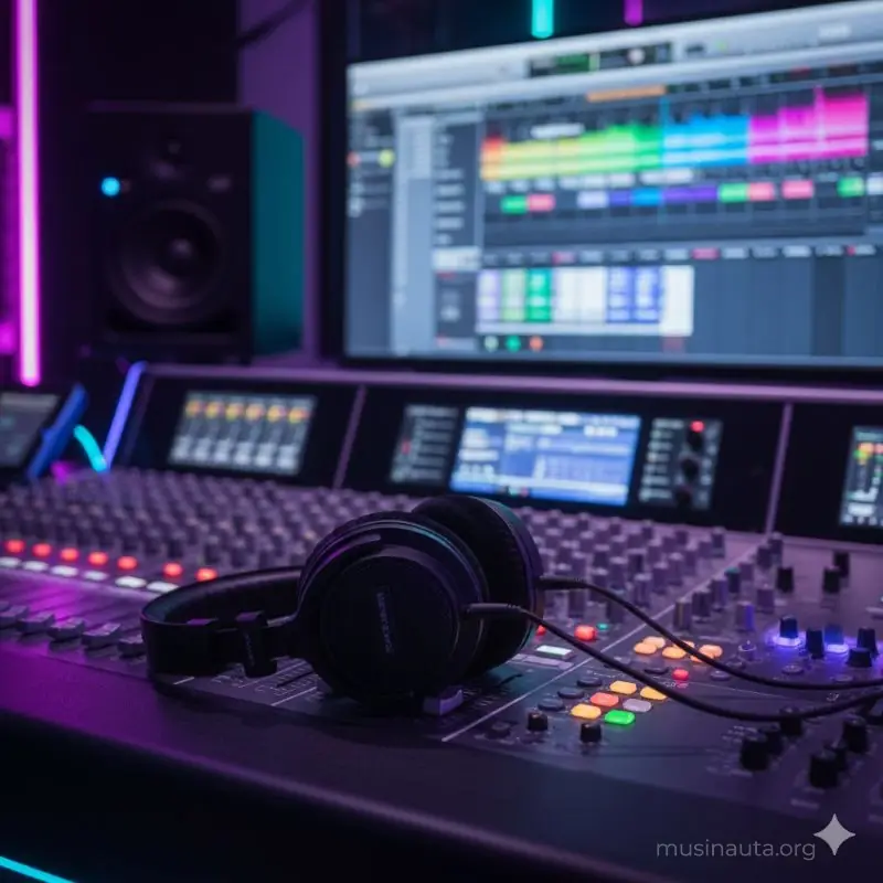 Audífonos profesionales de estudio utilizados en la producción de música urbana latina