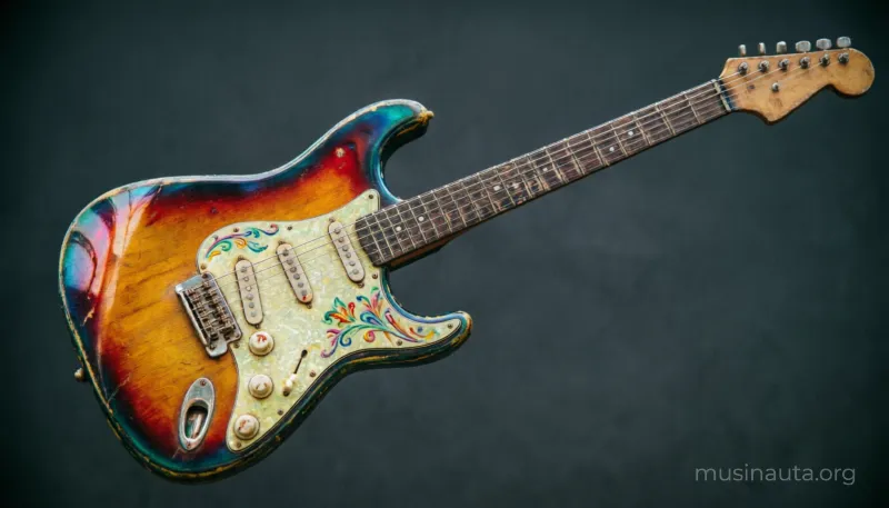 Guitarra eléctrica vintage simbolizando el rock en español y la nueva ola