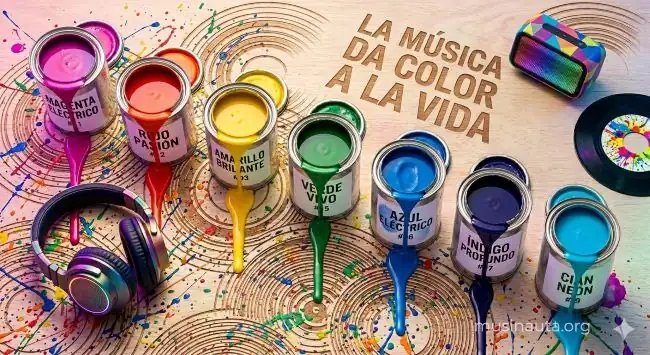 Instalación artística de colores primarios con luces de neón evocando la estética del álbum Colores