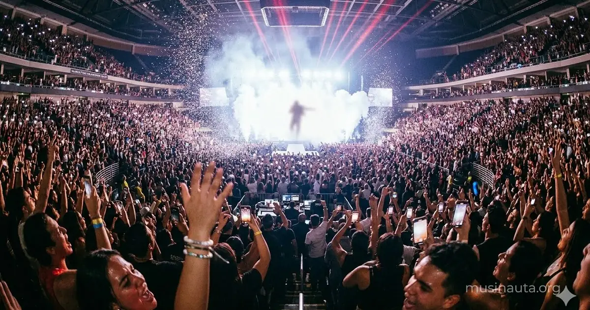 Estadio lleno de luces representando el cierre de una era en la música urbana latina