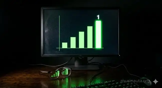 Pantalla de pantalla de computadora mostrando una gráfica ascendente hasta el número uno sobre fondo oscuro con luz de monitor