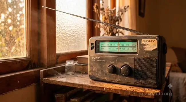 Radio portátil vintage de los años noventa con dial analógico iluminado